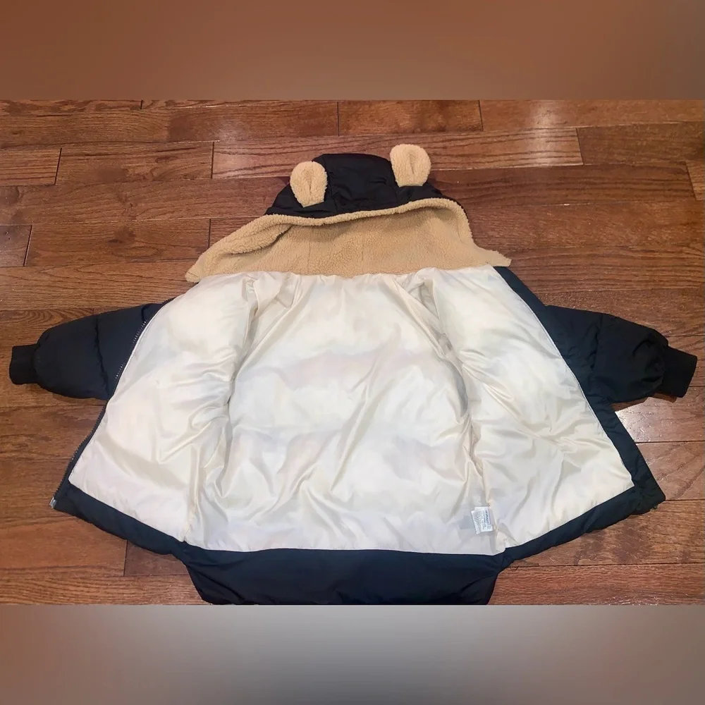 Kids 4–5T Black Puffer Coat + Wool Himalayan Knit Hat Set | Unisex Winter Bundle